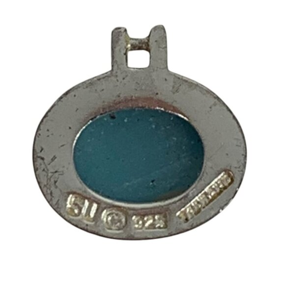 SU 925 Sterling Silver w/ Cats Eye or Chalcedony Inlay Oval Pendant Charm ONLY - Picture 6 of 8